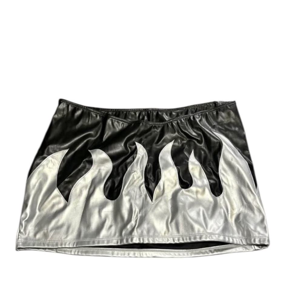 Black and Silver Flame Faux Leather Mini Skirt Size 0XL